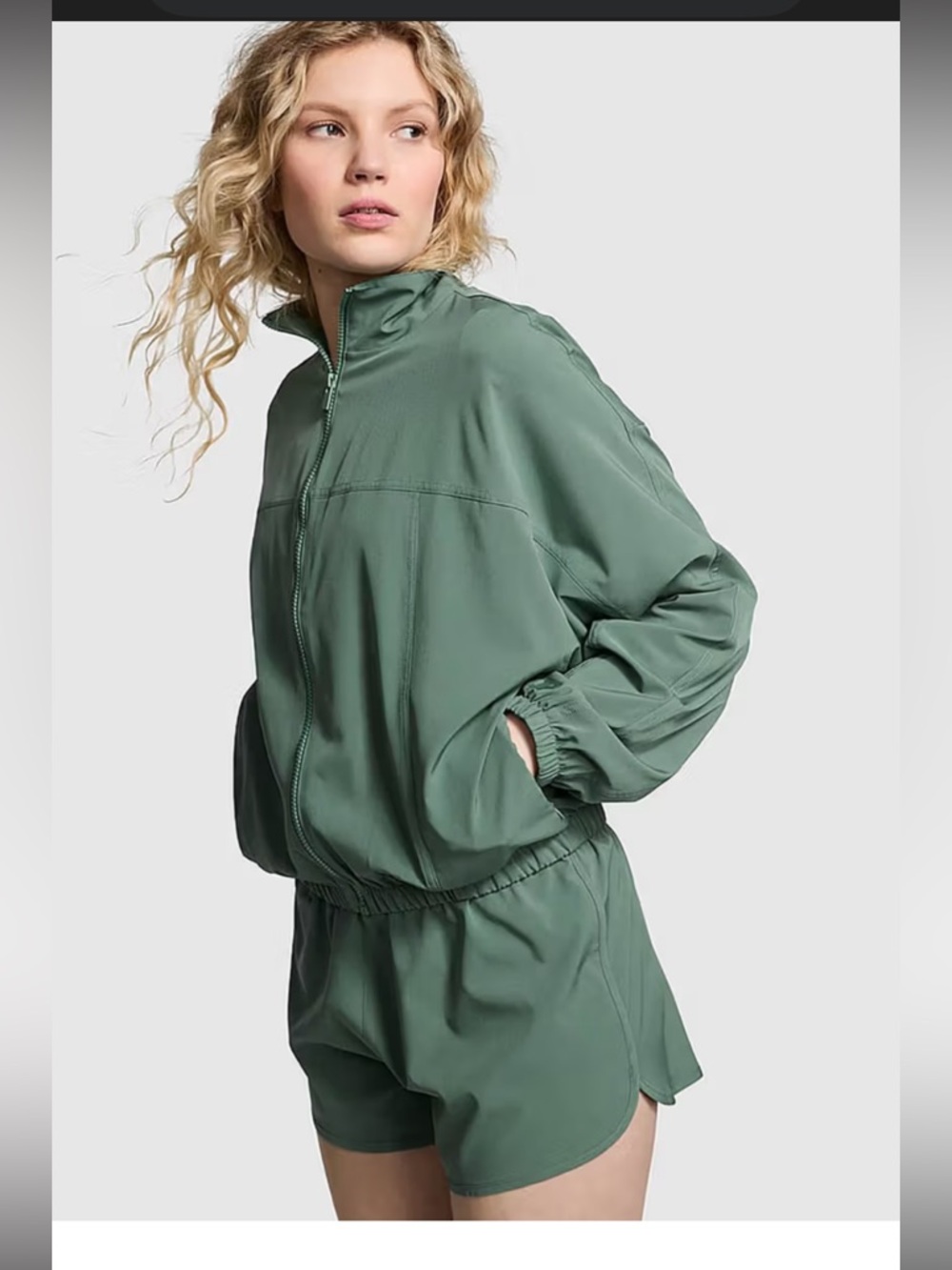 PINK Victoria's Secret Sage Green Zip-Front Jacket